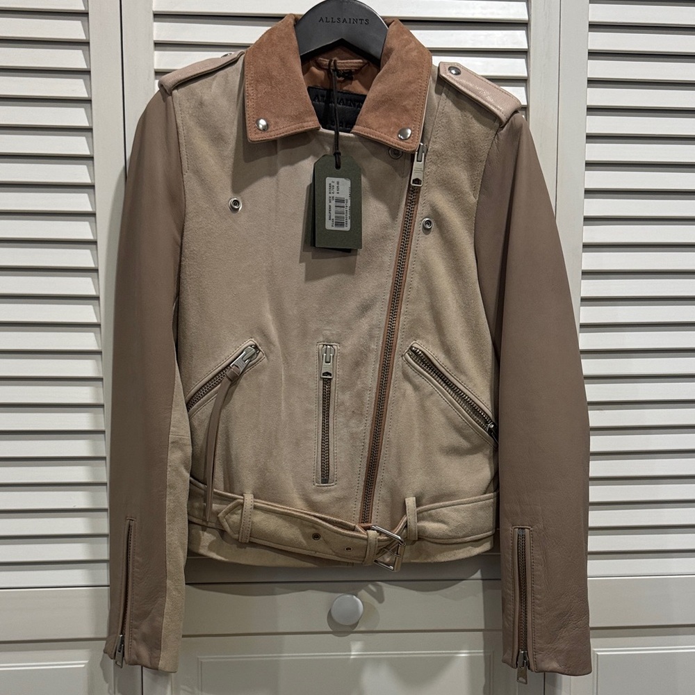 All Saints Beige and Brown Biker Jacket